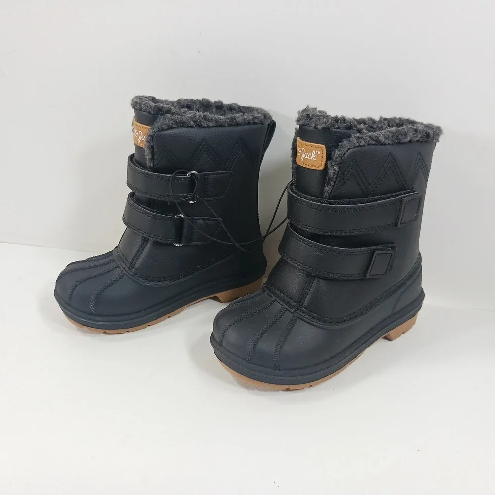 Cat & Jack Toddler Boys Black Winter Snow Boots Faux Fur Lined Size 10 Hook Loop